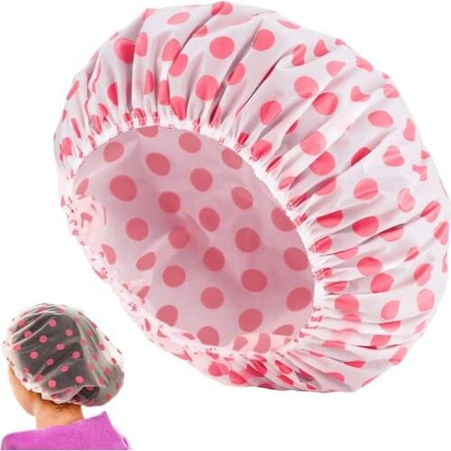 Waterproof Bath Shower Cap Thicken Elastic Hair Salon Cover Cap Lovely Women Dots Bath Hat Bathroom Accessories Hair Bonnet Caps
