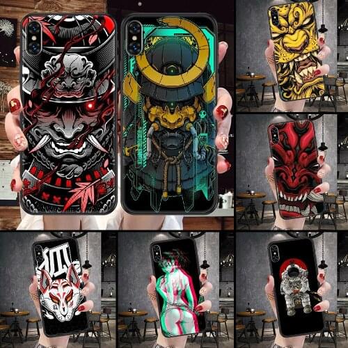 Japanese samurai oni mask Phone Case For iphone 5 5S SE 2 6 6S 7 8 11 12 Mini Plus X XS XR Pro Max black soft cover 3D
