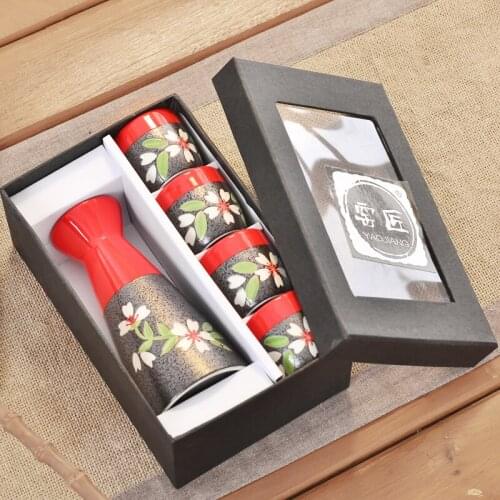 Japanese ceramic wine set hand painted cherry blossom household white wine pot cup wine warmer bottle gift box wineware