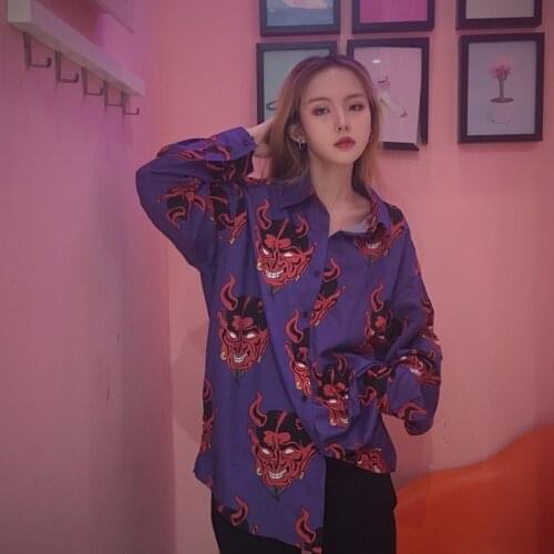 Japanese Kimono Cardigan Devil Print Harajuku Shirt Tops Woman Loose Chiffon Sun-Protective Blouse Shirt Female Blusas FF2293