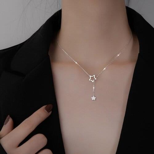 Hot Sale Exquisite 925 Sterling Silver Five-Pointed Star Necklace for Women Shiny Zircon Star Pendant Clavicle Chain For Girl