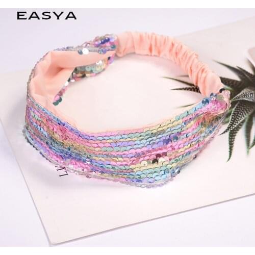 EASYA Bohemian Glitter Sequins Hairband Headwear Women Girls Fashion Elastic Headband Hair Accessories
