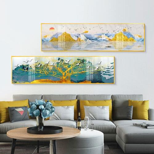 Abstract banner bedside blue golden canvas painting posters and print modern wall art picture for living room bedroom home décor