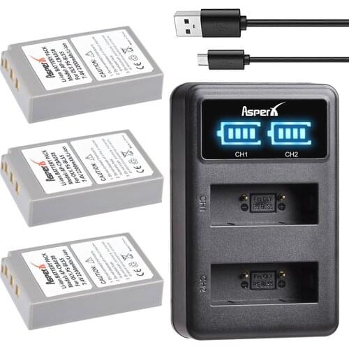 3Pc PS-BLS5 BLS5 BLS50 Batteries + LED USB Dual Charger for Olympus PEN E-PL2,E-PL5,E-PL7,E-PM2,OM-D E-M10,E-M10 II, Stylus1 L15