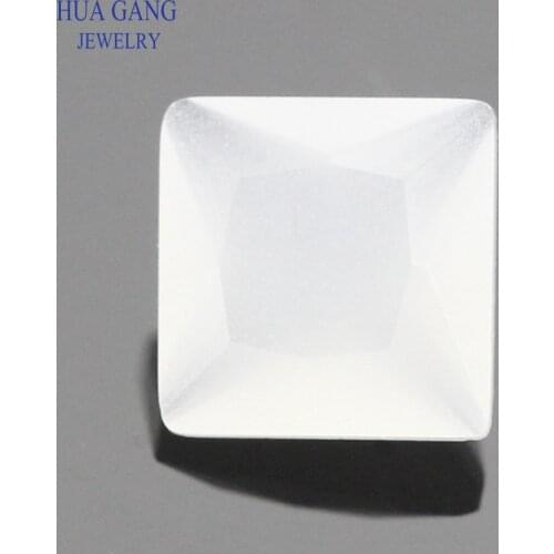 White Translucent Color Square Shape Princess Cut Loose Glass Beads Synthetic Gems For Jewelry Size 3x3~10x10mm Free Shipping
