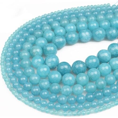 15"(38cm) Strand Round Natural Aquamarine Jade Stone Rocks 4mm 6mm 8mm 10mm 12mm Beads lot for Jewelry Making DIY Bracelet