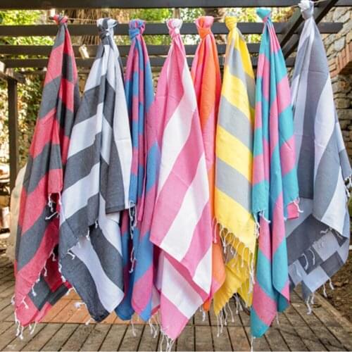 Household Striped Cotton Turkish Tassel Sports Bath Towel Travel Fitness Beach Swimming Blanket Increase Absorbent Beach Towel