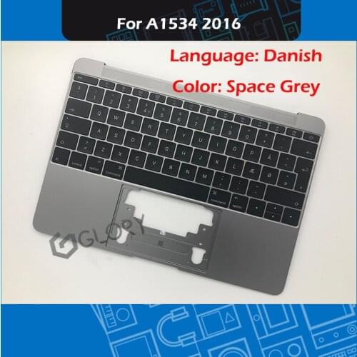 Laptop Top Case with Danish Keyboard for Macbook Retina 12" A1534 Space Grey DK Replacement 2016 EMC 2991