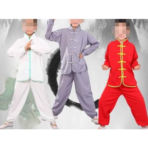 6color red/gray/white/green/yellow boys&girls Children kung fu clothing suit martial arts performance suits tai chi uniforms