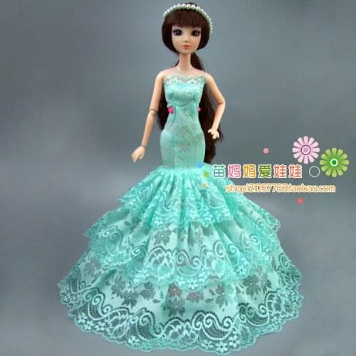 New arrvial gift high quality limited collection elegant light green color fishtail dress for barbie doll