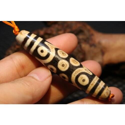 Energy Tibetan Old Agate 15 Eye 6 Line Long Master dZi Bead Amulet Pendant LKbrother Sauces Talisman UPD210202A