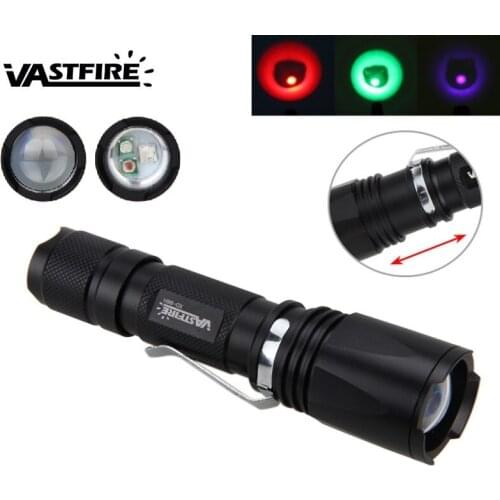 VastFire Weapon Lights 600 Lm T6 LED Zoomable 3 in 1 Green /Red/ UV Hunting light 18650 Tracker Flashlight for Hunting