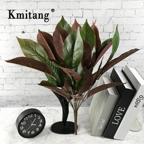 50cm 9Fork Artificial Tropical Plants Bouqut Plastic Magnolia Leaf Fake Orchid Tree Real Touch Plant Leaves Home Shop Decoration