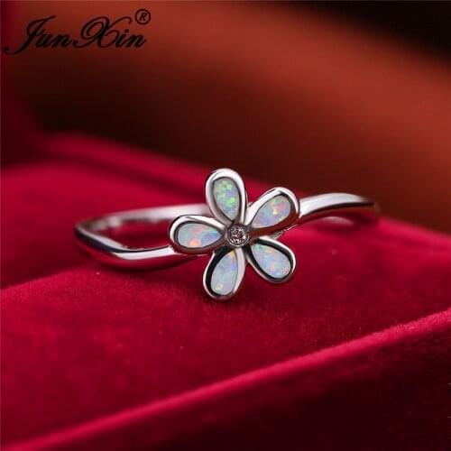 Dainty Blue White Fire Opal Daisy Rings For Women Wedding Bands Flower Engagement Ring Party White Gold Engagement Rings Jewelry