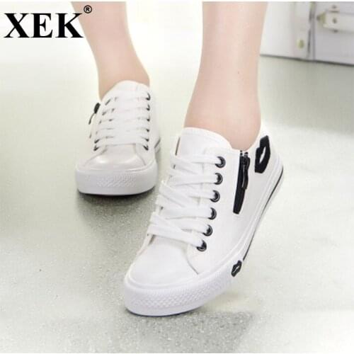 XEK Women Sneakers Summer Zip Red Lips Canvas Shoes White Casual Shoes Comfortable zapatillas mujer Basket ZLL67