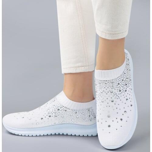 Vulcanized Shoes Sneakers Women Trainers Knitted Sneakers Ladies Slip-on Sock Shoes Sparkly Crystal Zapatillas Mujer Casual