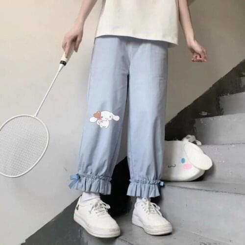 Cute Hip Hop Pants Fashion Girl Harajuku Gothic Amine Pants Female Student Casual Funny Straight Summer Kawaii School Pants