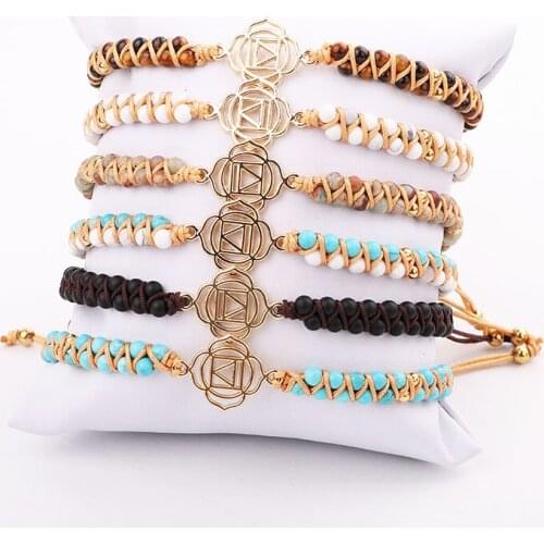 Fashion Small Stone Bracelet Zinc Alloy Charm Braided Handmade Macrame Beaded Friendship Bracelet Women Men Jewelry Gift