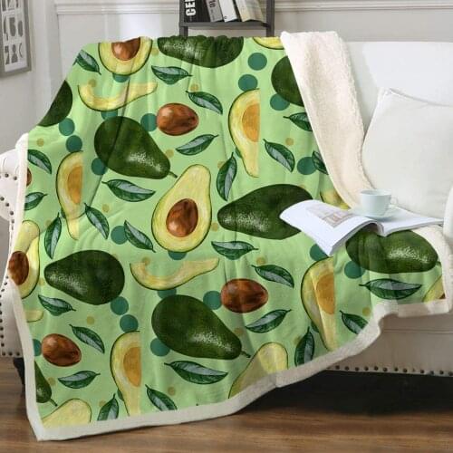 Avocado Blanket Green Brown Fruit Food Throw Blanket for Kids Adults Funny Avocado Slices Fleece Blanket for Couch Bed Sofa