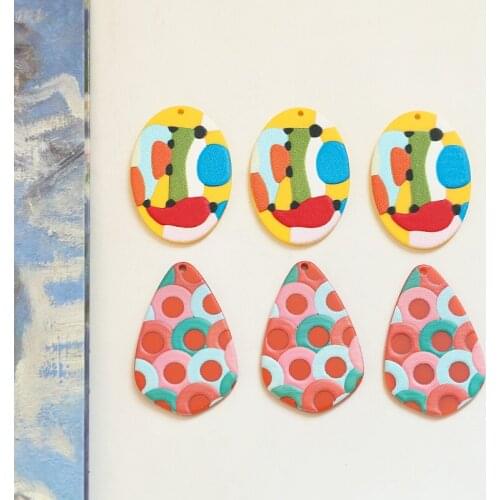 Art Illustration Abstract Original Oval Acrylic Pendant DIY Handmade Jewelry Earrings Accessories Material Waterdrop Charm 20pcs