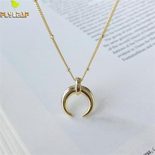 Flyleaf 18k Gold Moon Real 925 Sterling Silver Necklace For Women Fashion Chain Fine Jewelry Crescent Bead Necklaces & Pendants