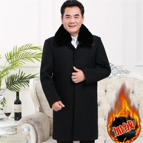Plus velvet casual woolen coat men Middle-aged trench coats thicken winter long sleeves fur collar mens cashmere coat b317