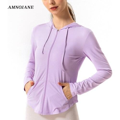 Sport Jacket Women Yoga Gym Jacket Zipper Long Sleeve Tees Hooded Drawstring Workout Crop Top Fitness Slim Fit Running Shirt