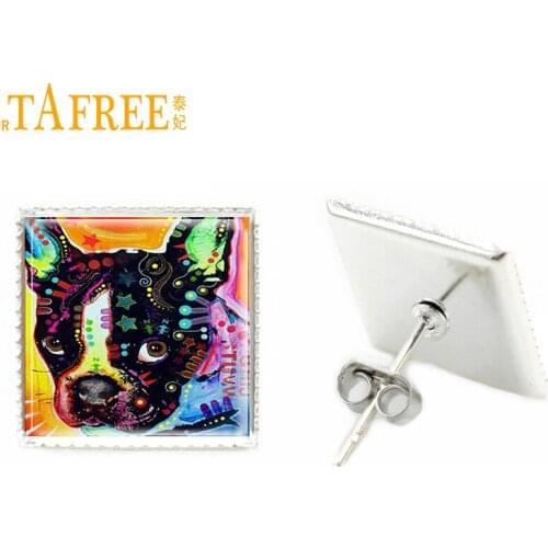 TAFREE 2017 cute animal square stud earrings for women painting dog stud earrings fashion jewlery E188