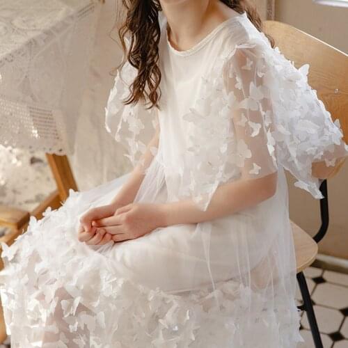 10 12 years Girls Butterfly Princess Party Dresses 2021 Summer Embroidery White Maxi Dress