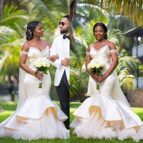 2021 Spring African Wedding Dresses Crystals Plus Size Sexy Bridal Gown Backless Mermaid Bride Dress Beaded robes de mariee