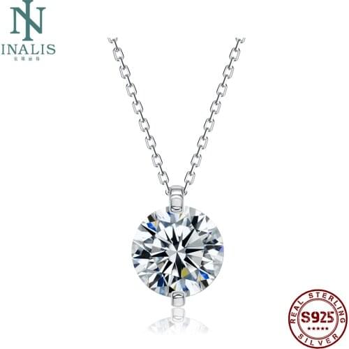 INALIS 925 Sterling Silver Pendant Necklaces For Women Dazzling 5A Clear Cubic Zirconia Romantic Necklace Wedding Fine Jewelry