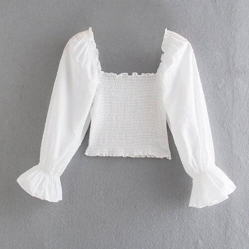 JC·KILIG 2021 Elastic Top White Long Sleeve Square Collar Shirt DP9402