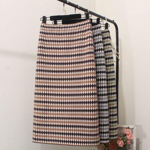 Autumn Winter Skirt Lady Colors Plaid Encrypted Knitted Skirt High Waist Retro Skirt Package Hip Woolen Sweater Skirt Jupe f271