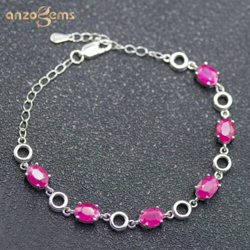 Anzogems 5.8ct natural Ruby "O" bracelet 925 sterling silver oval 7*5mm gemstone fine jewelry for women link bracelets 2020 new