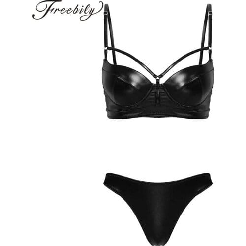 Hot Sexy Womens Biquini Solid Color Bright Leather Split Underwear Set Hollow Out Bathing Suit Push Up Padded Female Intimates