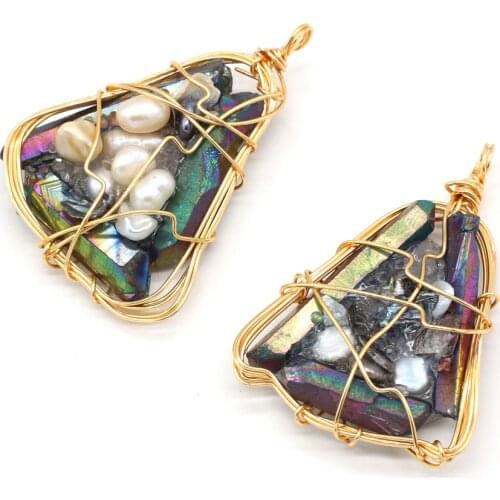 Natural Freshwater Pearl Pendant Copper Wire Winding Pearls Charms Pendant for Women Jewelry Making DIY Necklace Earring 30x45mm