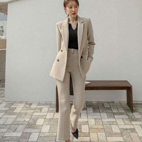 2021 autumn winter Fashion Women Blazer Suits Long Sleeve Double- breasted Blazer Pants Suit Office Two-piece Sets