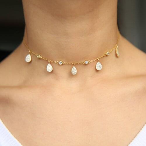 2019 New fashion women girl charm 925 sterling silver jewelry micro pave sparing bling tear water drop cz stone choker necklaces