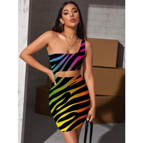 Giyu Brand Stripe Dress Women Zebra Pleating Colorful Vestido Sexy Rainbow Halter Sleeveless Womens Clothing Club Short Boho
