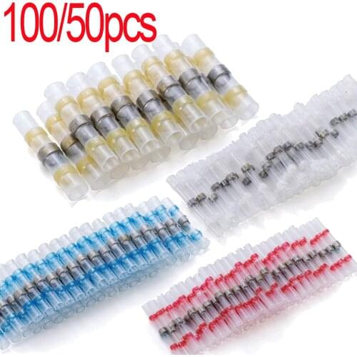 100 50 PCS Solder Seal Wire Connectors Heat Shrink Solder Butt Connectors Solder Connector Kit - Automotive Marine Insulated