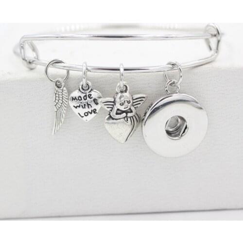 18mm Snap Jewelry Faith Love Heart Angel Wing Fiary Angel Charms Bracelet Adjustable Bangle Bracelets for women pulsera