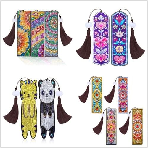 2/3Pcs 5D DIY Special Shaped Diamond Painting Leather Bookmark Diamond Embroidery Craft Tassel Book Marks for Books Gifts