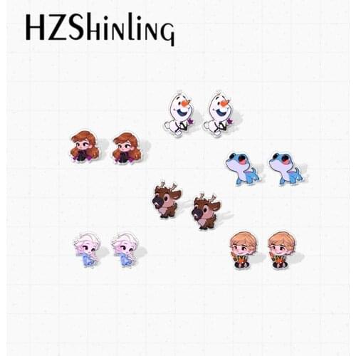 2021 New Arrival Kawaii Elsa Anna Kristoff Sven Olaf Cute Epoxy Acrylic Resin Stud Earrings for Girls