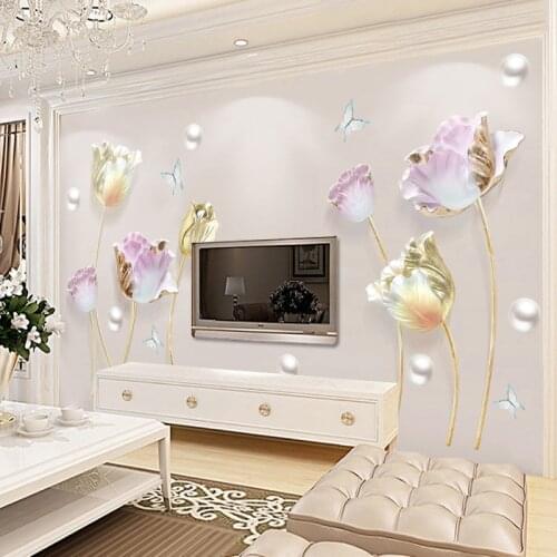3D Tulips Flowers Wall Stickers Living Room Bedroom Decor Self Adhesive Butterfly Wallpaper Aesthetic Wall Decorations Poster