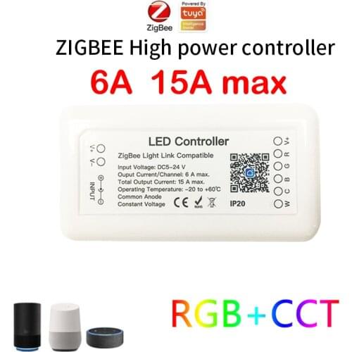 4 pcs NEW Zigbee LED Controller 15A RGB+CCT 6pin Light Strip Controller DC12-24V support Alexa Google tuya gateway zigbee 3.0