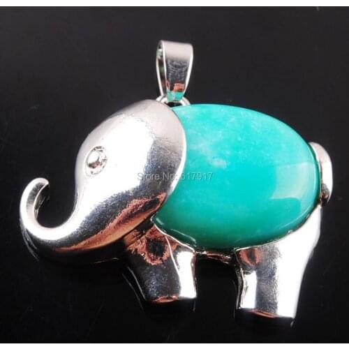 Free Shipping Natural Amazonite Gem Stone Energy Cute Elephant Pendants for Child Jewelry Chakra TN3630
