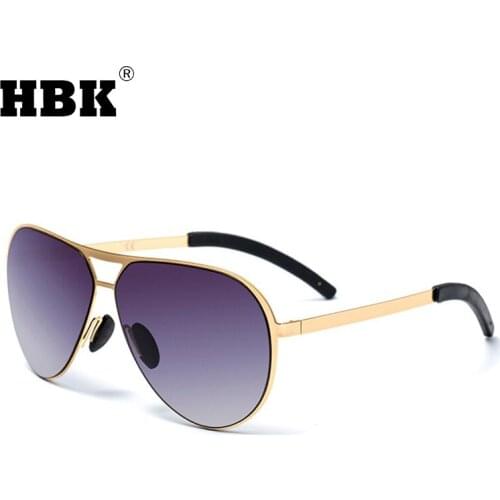 HBK Vintage Pilot Big Sunglasses For Men Women Luxury Brand Design Gold Blue Lens Outdoor Driving Eyeglasses UV400 Male