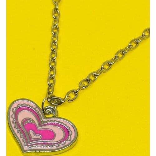 Harajuku collarbone chain retro short chain street pink love pendant girl adjustable stainless steel necklace
