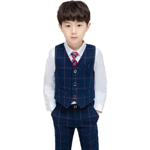 Kids 3PCS Vest+Pants+Tie Boys Formal Suit Gentleman Wedding Dress Party Wear Children Graduation Tuxedo Costume Clothing Set