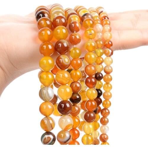 Smooth Natural Stone Beads Yellow Sardonyx Agate Loose Spacer Beads for Jewelry Making Needlework DIY Bracelet Necklace 6/8/10MM